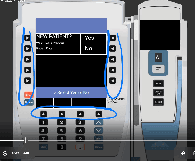 Alaris new patient prompt showing Yes and No options with channel selector on the right