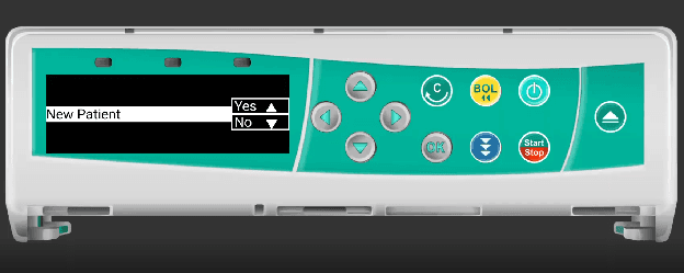 Infusomat new patient prompt showing Yes and No selection