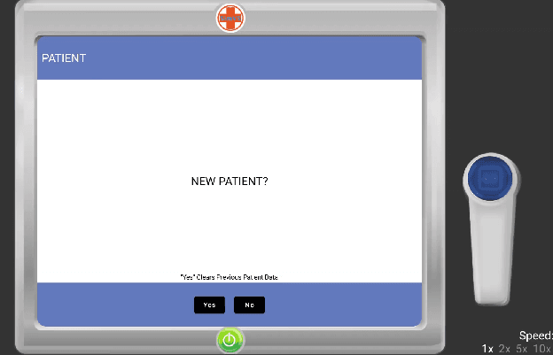 PCA new patient screen with blue header showing PATIENT and Yes/No buttons at the bottom