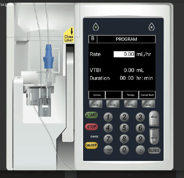 Sigma Channel B PROGRAM screen with Rate, VTBI, and Duration fields