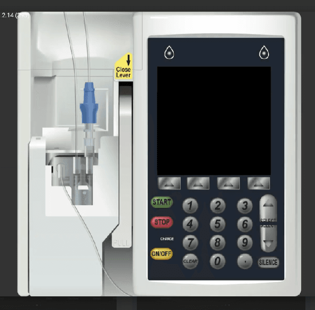 Sigma pump overview showing the physical pump body with IV tubing and digital display