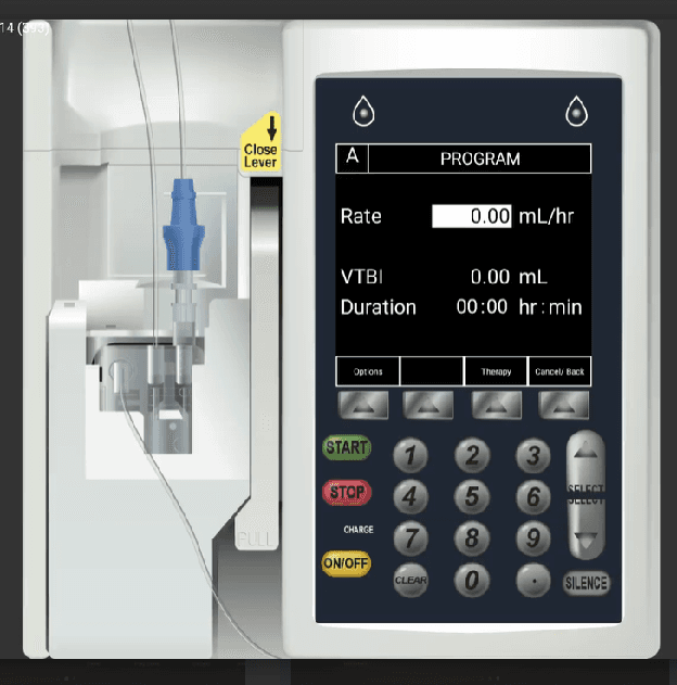 Sigma Channel A PROGRAM screen with Rate, VTBI, and Duration fields
