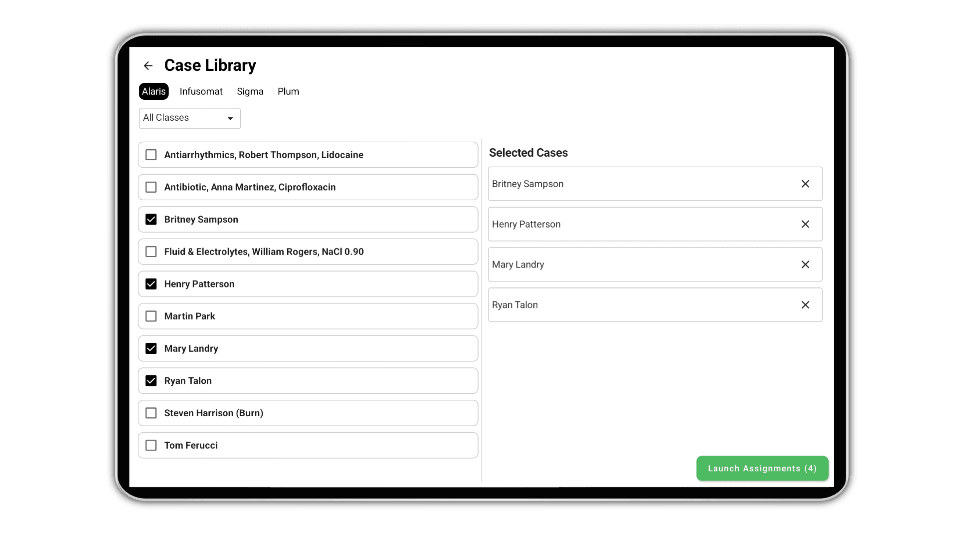 Infusion-IQ Case Selection Interface