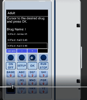 Plum drug list showing filtered results including IV Fluid options
