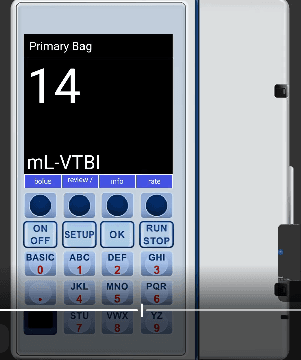 Plum showing 14 mL-VTBI remaining during primary bag infusion