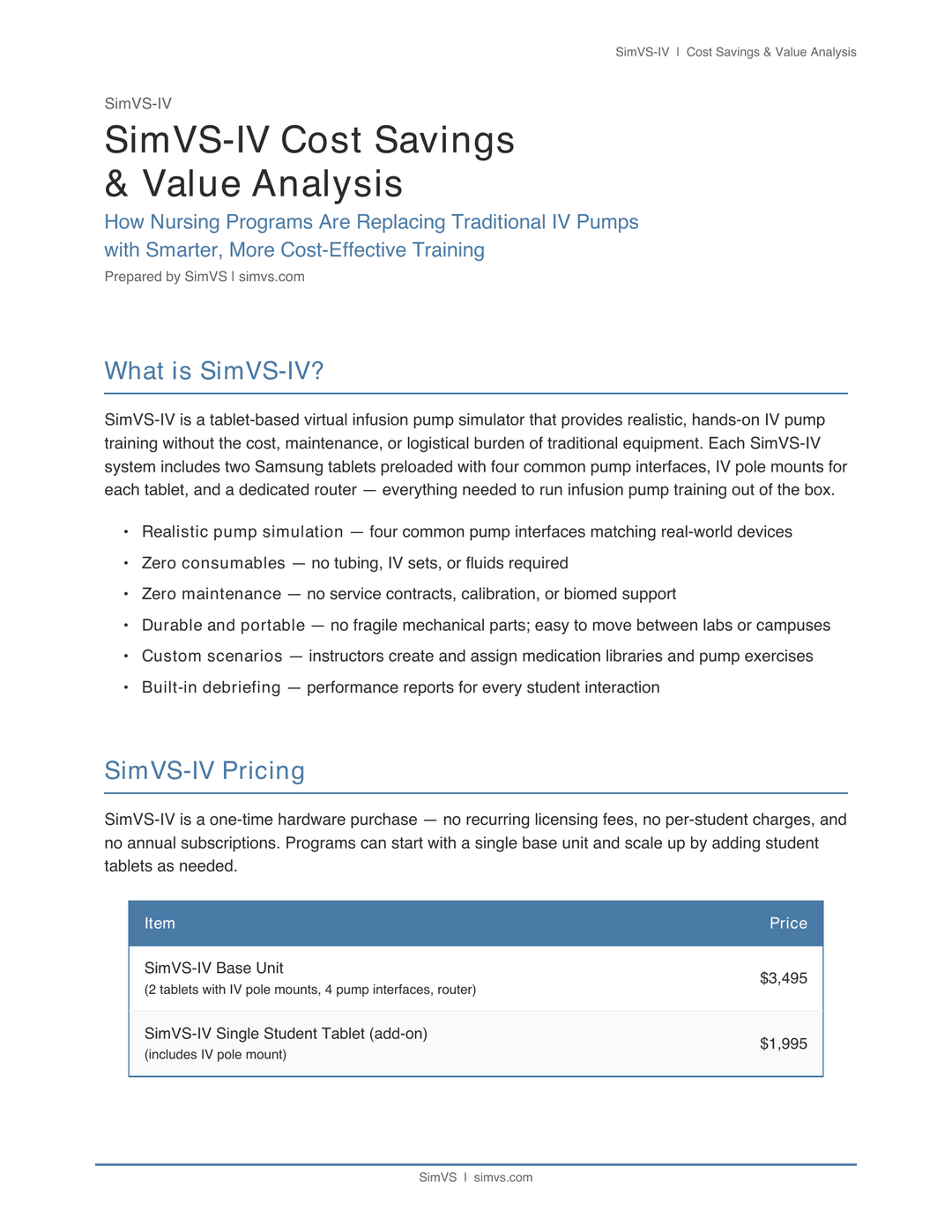 SimVS-IV Cost Savings & Value Analysis Cover