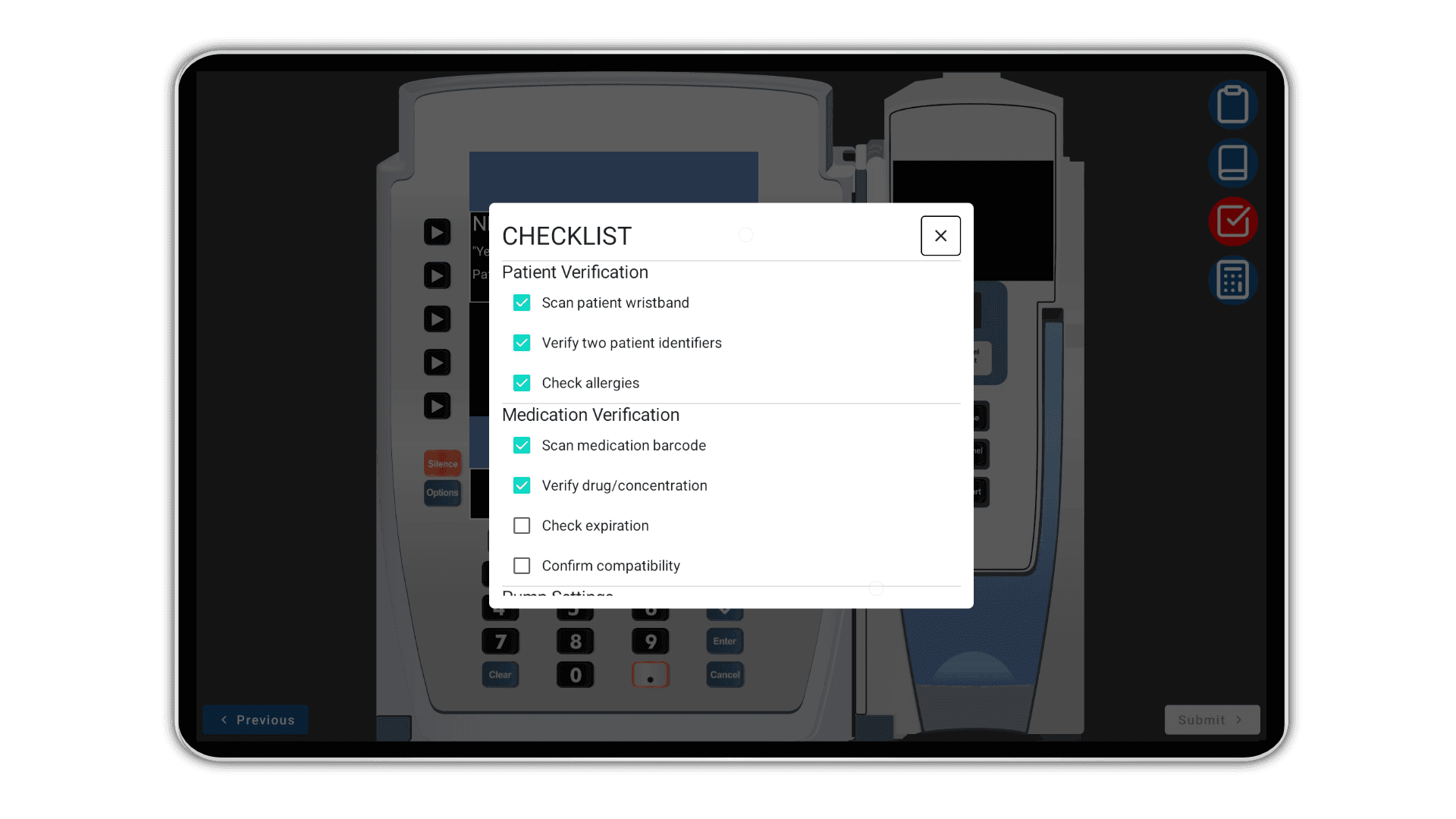 InfusionIQ error reduction checklist