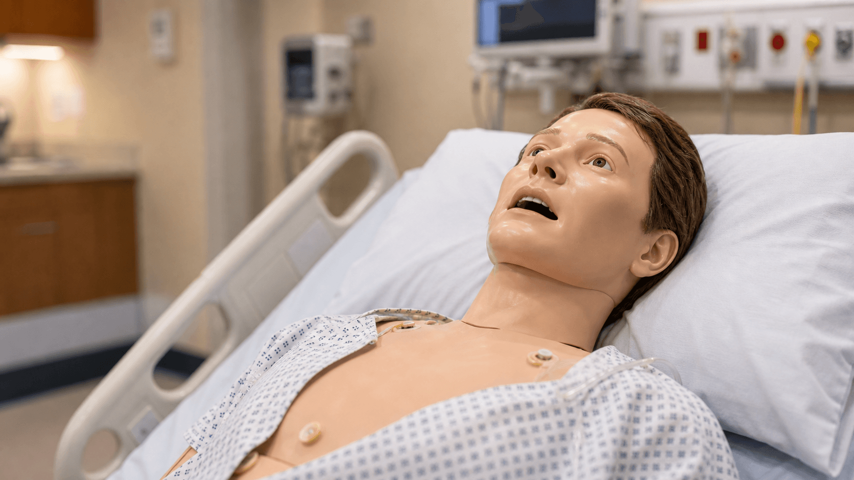 A high-fidelity manikin at the bedside: the foundation SimVS layers a full device environment onto.